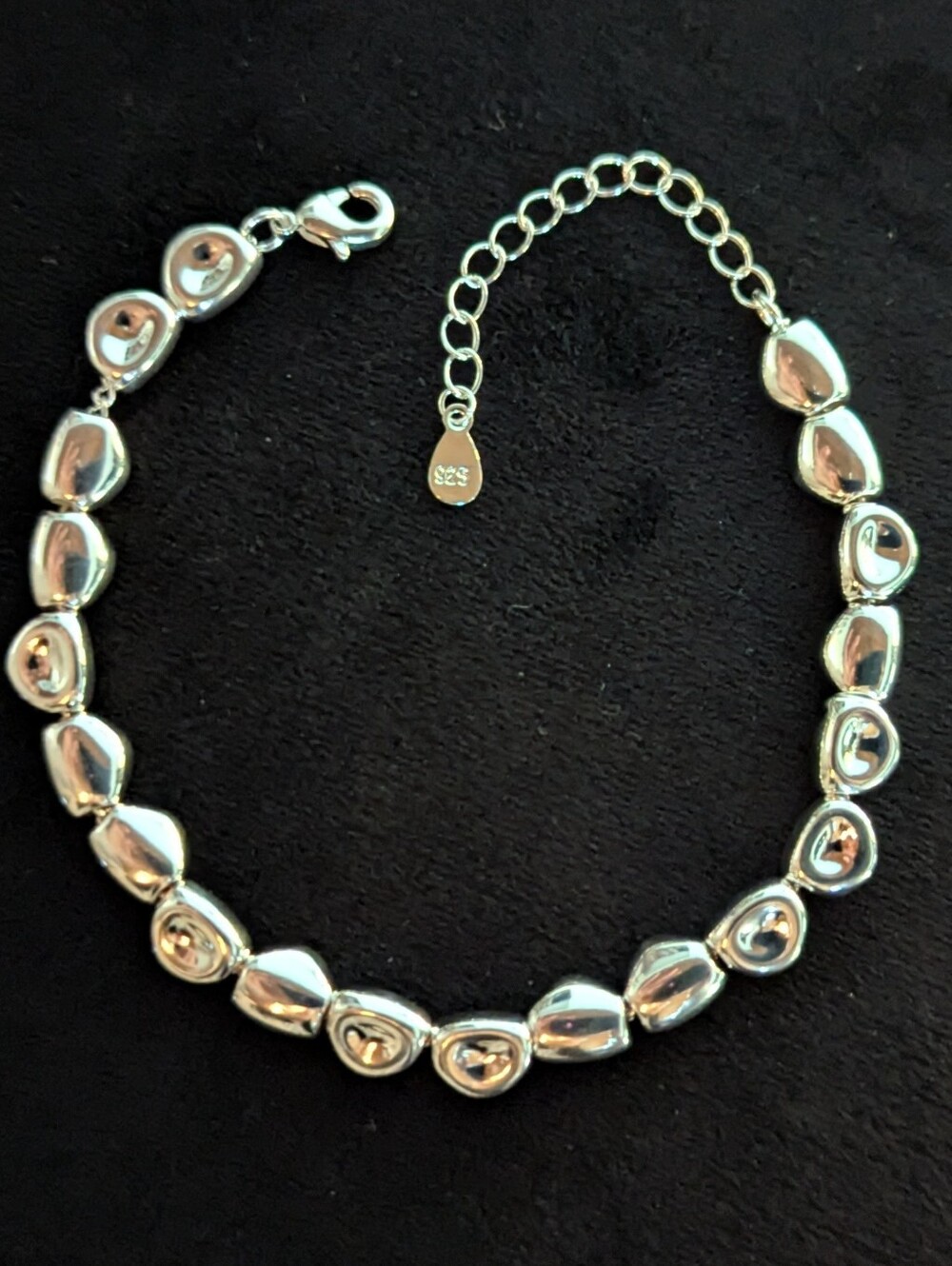 925 Solid Sterling Silver Beaded Pebbles Bracelet Minimalist Quiet Luxury - Picture 3 of 6
